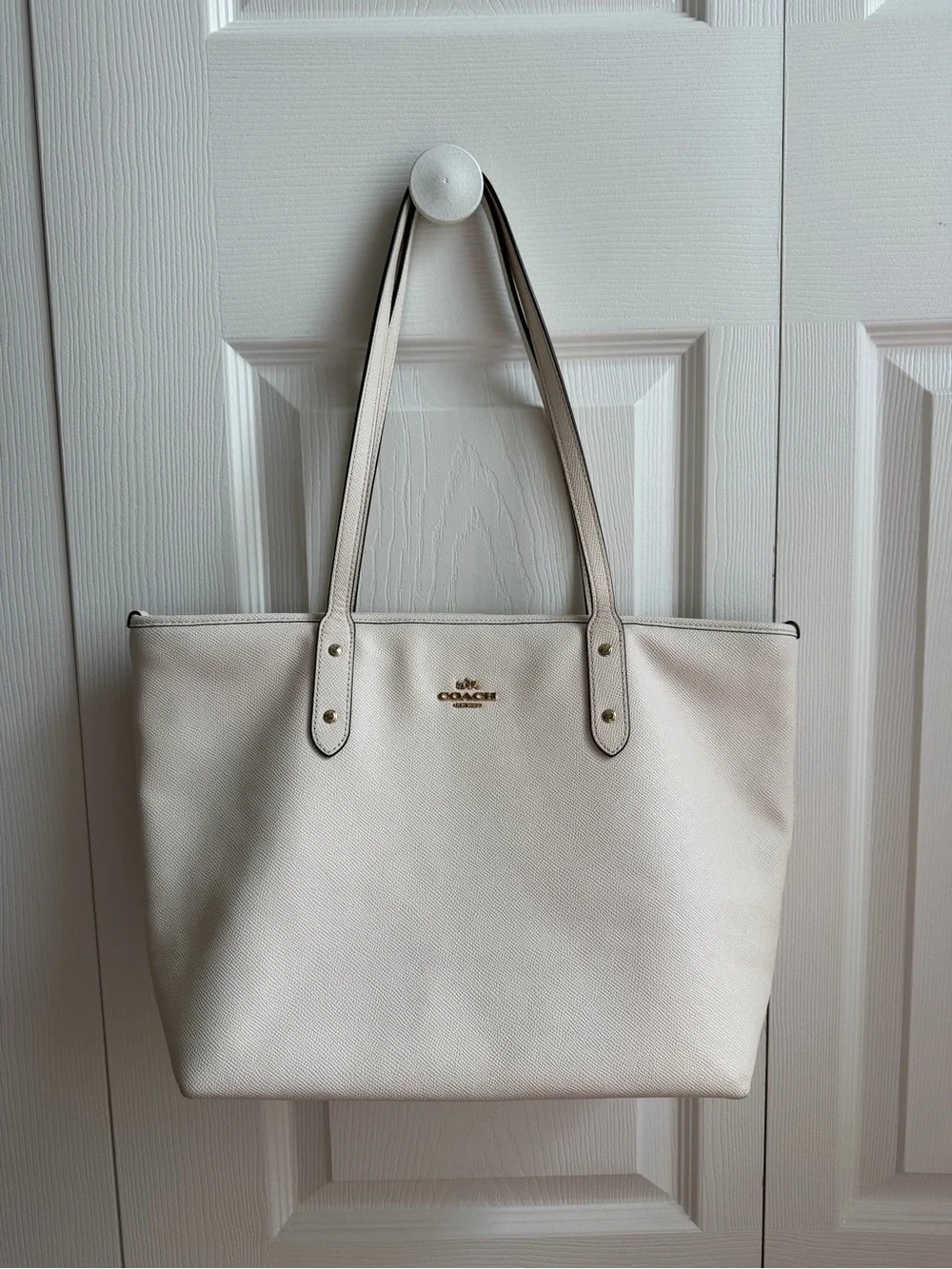 Coach Cream Leather Tote with Gold Logo Hardware